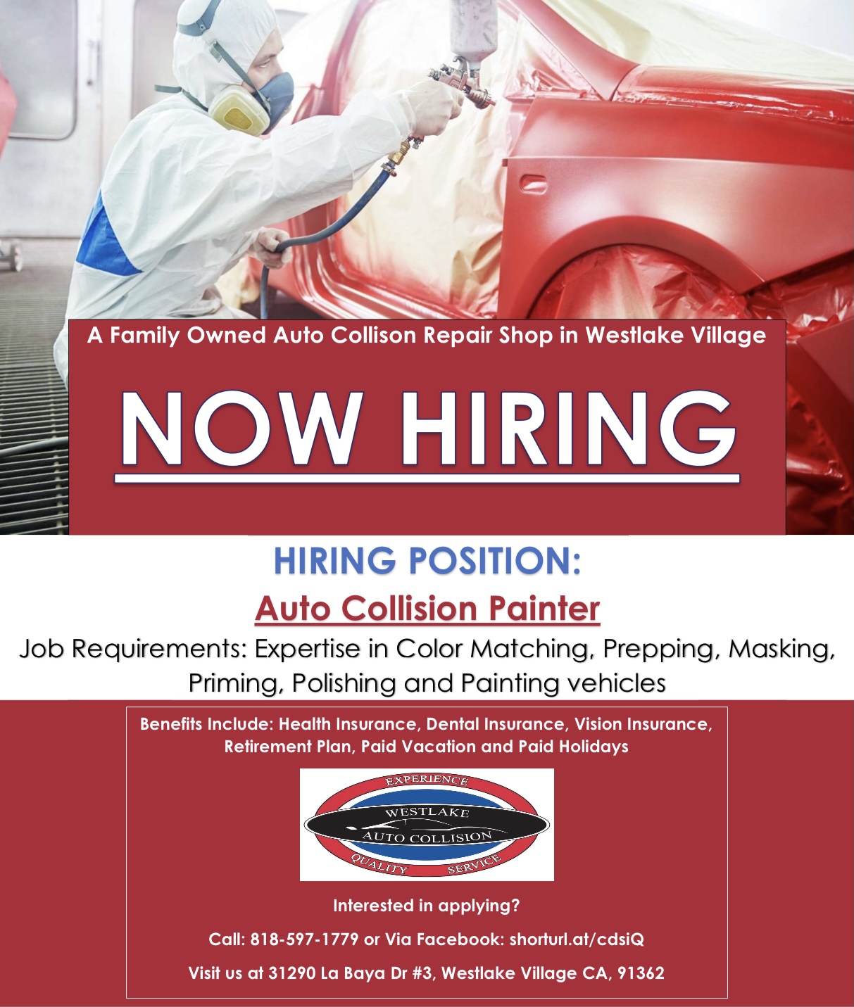 Hiring flyer Conejo Valley Auto Center